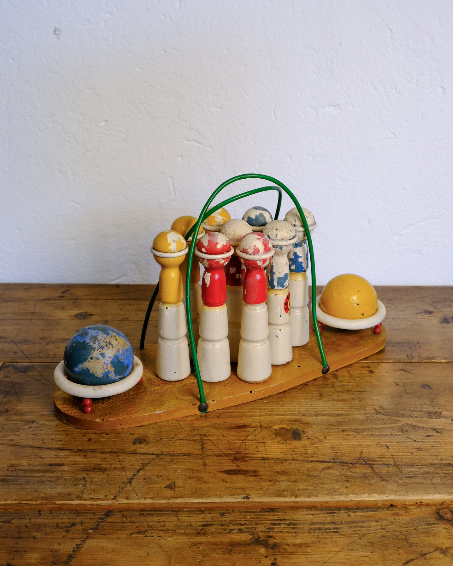 Set di birilli vintage in legno con bocce