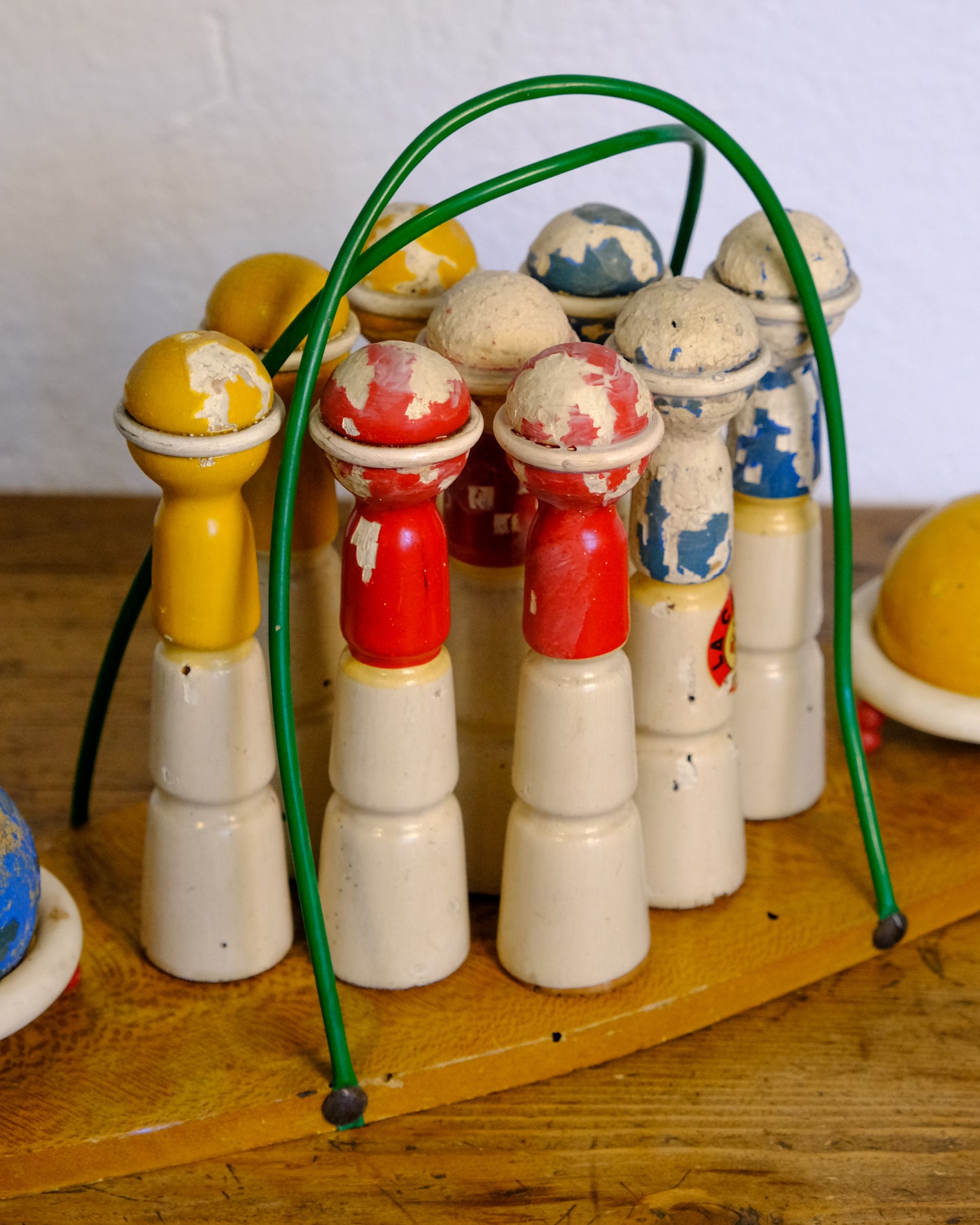 Set di birilli vintage in legno con bocce
